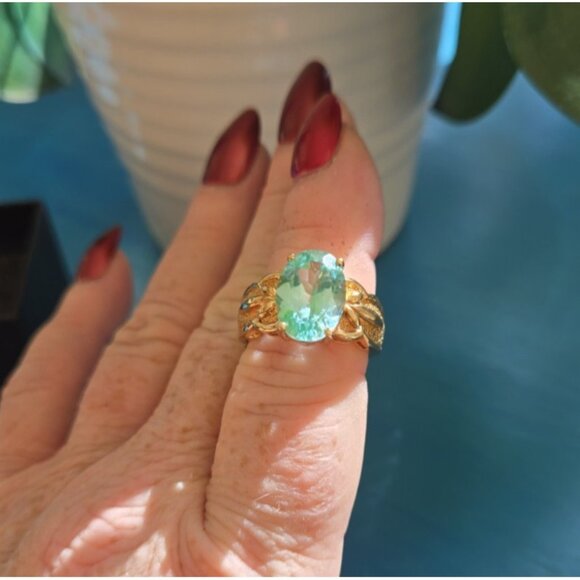 HSN Sterling Silver 18k Gold Technibond Ring Large Oval Aquamarine Size 8.5 - Picture 7 of 11
